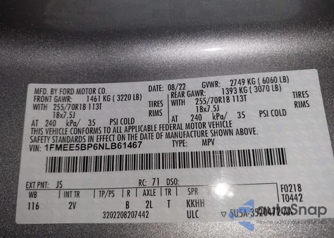 2022 Ford Bronco Outer Banks from USA, damaged, VIN 1FMEE5BP6NLB61467